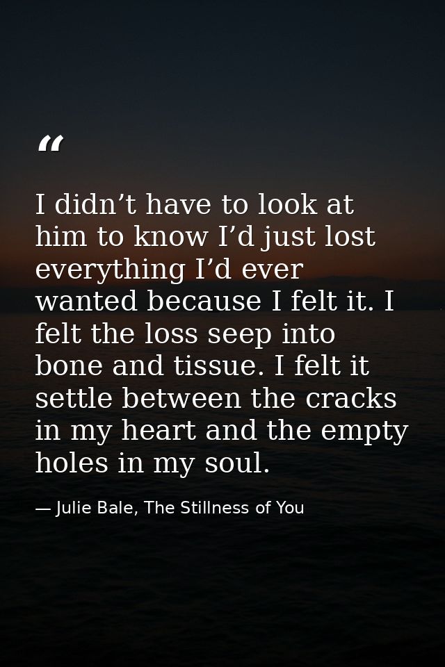 I didn’t have to look at him to know I’d just lost everything I’d ever wanted because I felt it. I felt the loss seep in — Julie Bale, The Stillness of You