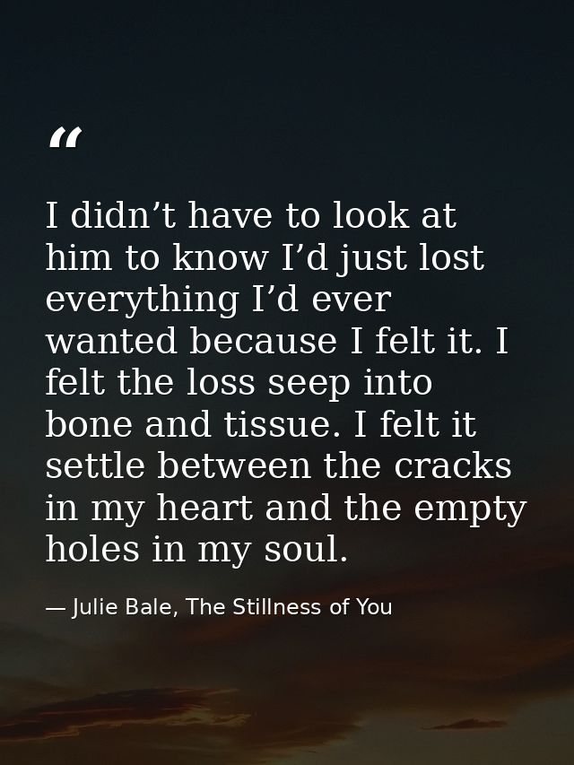 I didn’t have to look at him to know I’d just lost everything I’d ever wanted because I felt it. I felt the loss seep in — Julie Bale, The Stillness of You