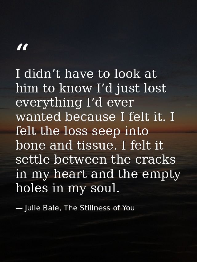 I didn’t have to look at him to know I’d just lost everything I’d ever wanted because I felt it. I felt the loss seep in — Julie Bale, The Stillness of You