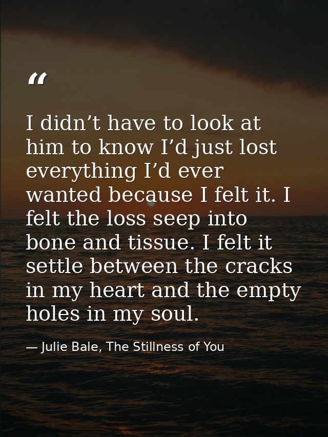 I didn’t have to look at him to know I’d just lost everything I’d ever wanted because I felt it. I felt the loss seep in — Julie Bale, The Stillness of You
