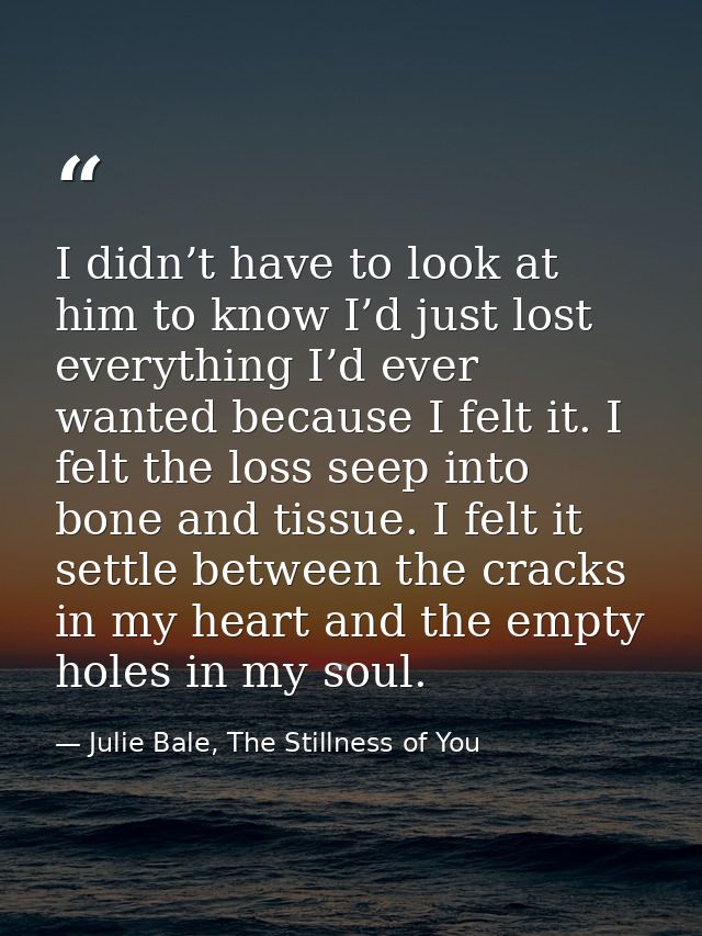 I didn’t have to look at him to know I’d just lost everything I’d ever wanted because I felt it. I felt the loss seep in — Julie Bale, The Stillness of You