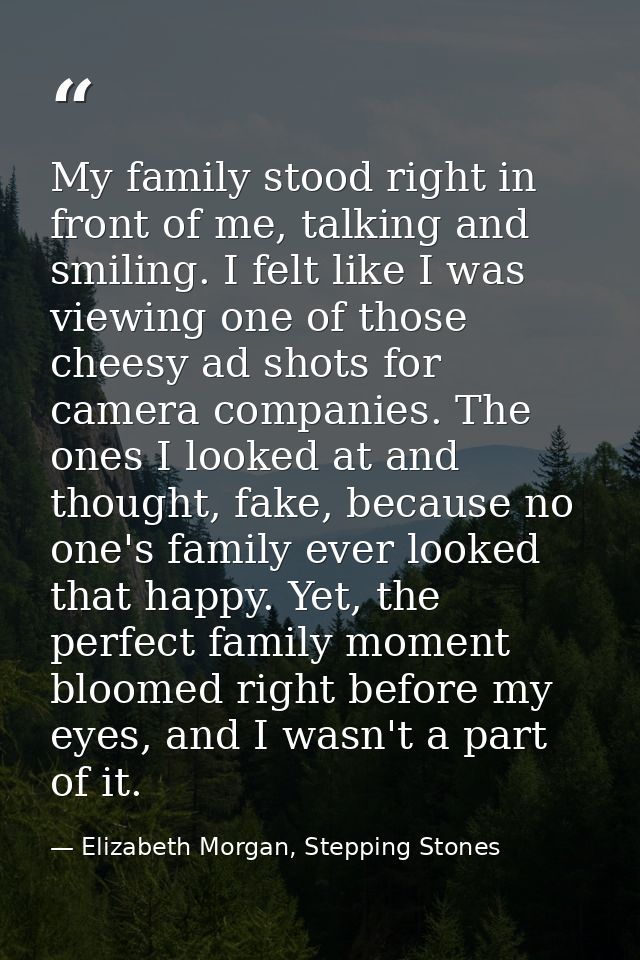 My family stood right in front of me, talking and smiling. I felt like I was viewing one of those cheesy ad shots for ca — Elizabeth Morgan, Stepping Stones