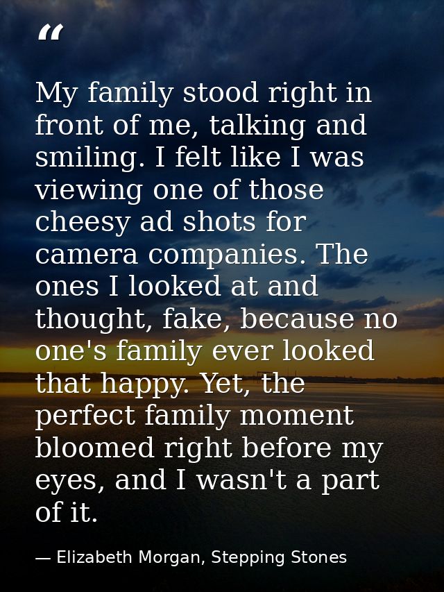 My family stood right in front of me, talking and smiling. I felt like I was viewing one of those cheesy ad shots for ca — Elizabeth Morgan, Stepping Stones