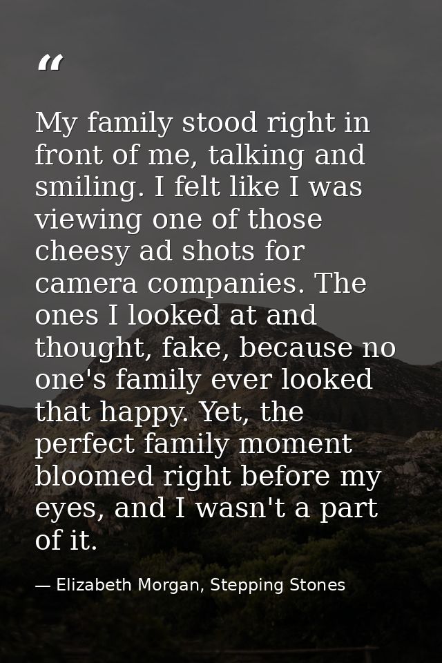My family stood right in front of me, talking and smiling. I felt like I was viewing one of those cheesy ad shots for ca — Elizabeth Morgan, Stepping Stones