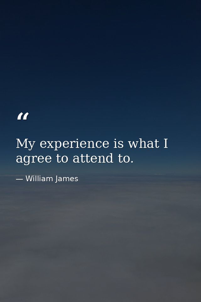 My experience is what I agree to attend to. — William James