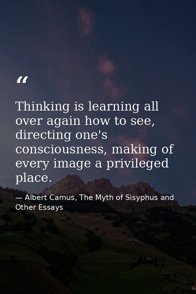 Thinking is learning all over again how to see, directing one's consciousness, making of every image a privileged place. — Albert Camus, The Myth of Sisyphus and Other Essays