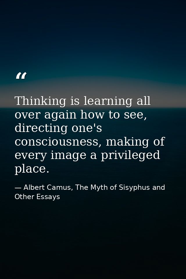 Thinking is learning all over again how to see, directing one's consciousness, making of every image a privileged place. — Albert Camus, The Myth of Sisyphus and Other Essays