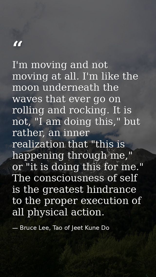 I'm moving and not moving at all. I'm like the moon underneath the waves that ever go on rolling and rocking. It is not, — Bruce Lee, Tao of Jeet Kune Do