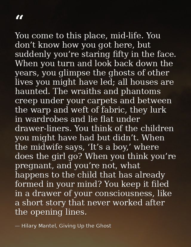 You come to this place, mid-life. You don’t know how you got here, but suddenly you’re staring fifty in the face. When y — Hilary Mantel, Giving Up the Ghost