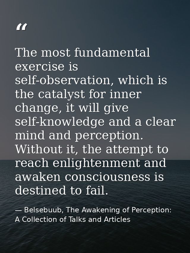 The most fundamental exercise is self-observation, which is the catalyst for inner change, it will give self-knowledge a — Belsebuub, The Awakening of Perception: A Collection of Talks and Articles