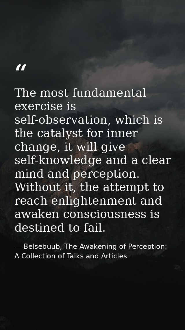 The most fundamental exercise is self-observation, which is the catalyst for inner change, it will give self-knowledge a — Belsebuub, The Awakening of Perception: A Collection of Talks and Articles