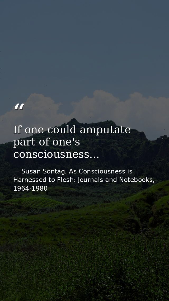 If one could amputate part of one's consciousness... — Susan Sontag, As Consciousness is Harnessed to Flesh: Journals and Notebooks, 1964-1980