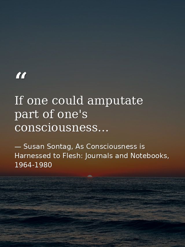If one could amputate part of one's consciousness... — Susan Sontag, As Consciousness is Harnessed to Flesh: Journals and Notebooks, 1964-1980