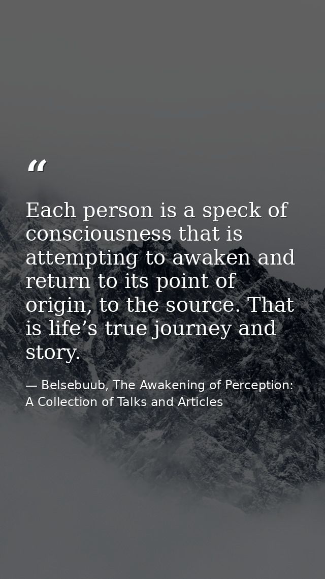 Each person is a speck of consciousness that is attempting to awaken and return to its point of origin, to the source. T — Belsebuub, The Awakening of Perception: A Collection of Talks and Articles