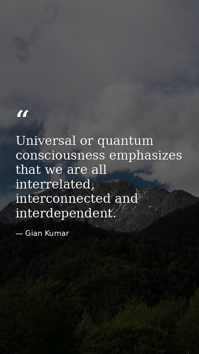 Universal or quantum consciousness emphasizes that we are all interrelated, interconnected and interdependent. — Gian Kumar