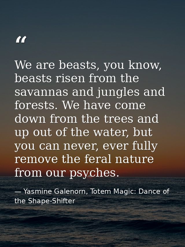We are beasts, you know, beasts risen from the savannas and jungles and forests. We have come down from the trees and up — Yasmine Galenorn, Totem Magic: Dance of the Shape-Shifter