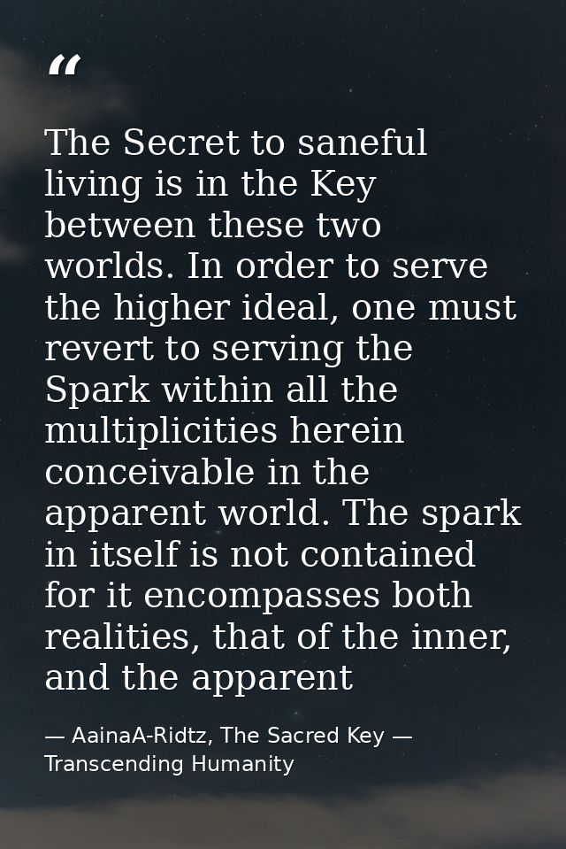 The Secret to saneful living is in the Key between these two worlds. In order to serve the higher ideal, one must revert — AainaA-Ridtz, The Sacred Key — Transcending Humanity