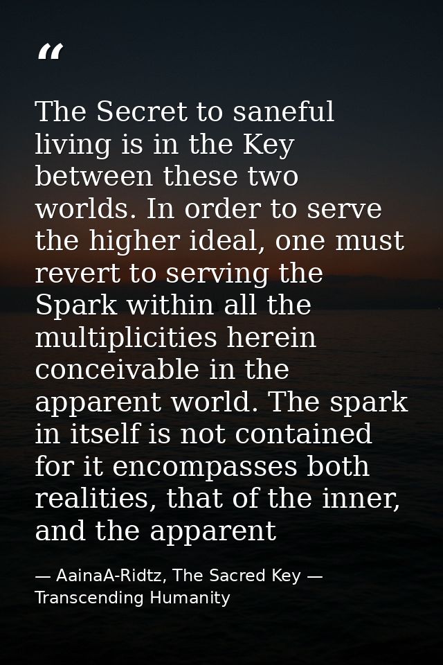 The Secret to saneful living is in the Key between these two worlds. In order to serve the higher ideal, one must revert — AainaA-Ridtz, The Sacred Key — Transcending Humanity