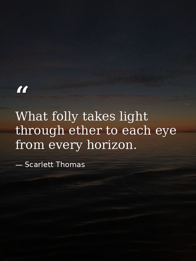 What folly takes light through ether to each eye from every horizon. — Scarlett Thomas