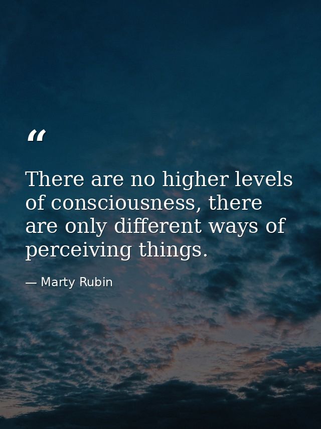 There are no higher levels of consciousness, there are only different ways of perceiving things. — Marty Rubin