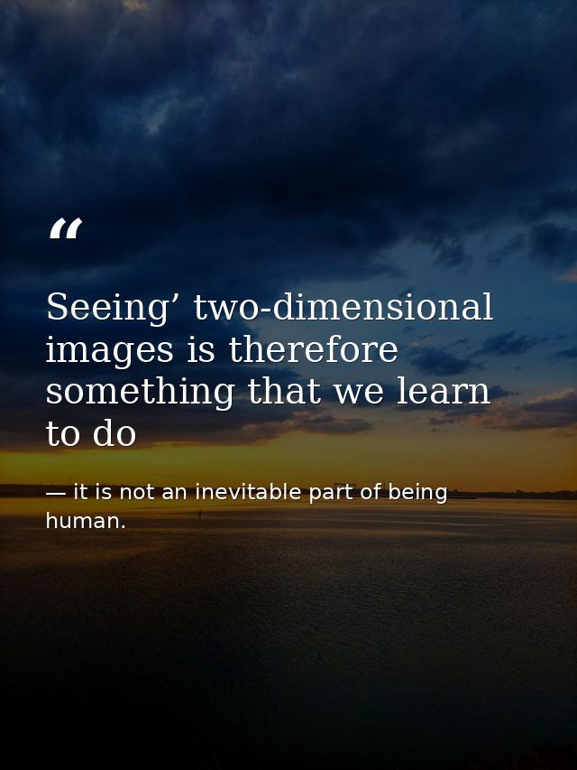 Seeing’ two-dimensional images is therefore something that we learn to do — it is not an inevitable part of being human.