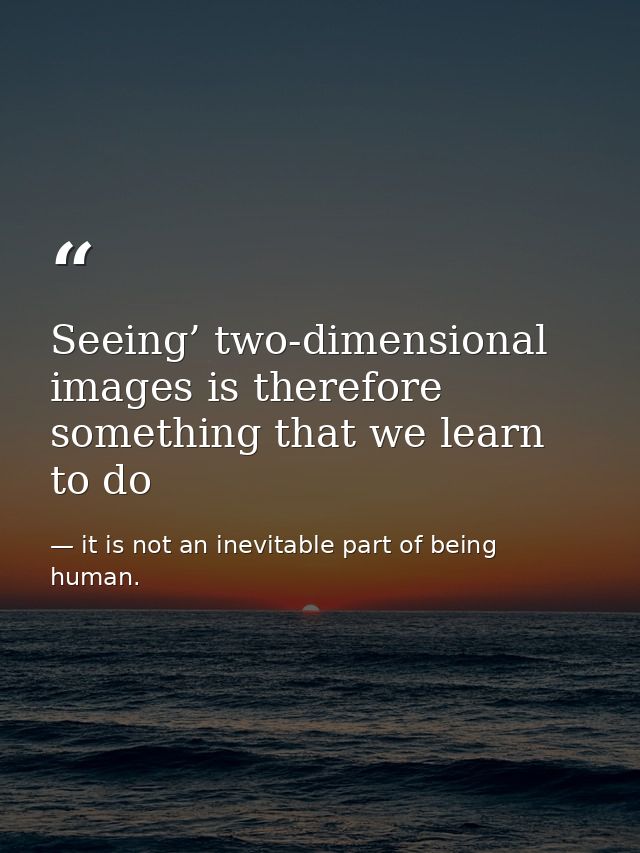 Seeing’ two-dimensional images is therefore something that we learn to do — it is not an inevitable part of being human.