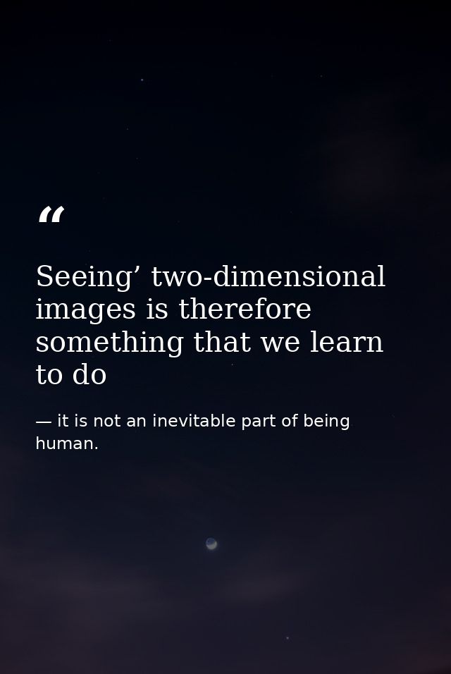 Seeing’ two-dimensional images is therefore something that we learn to do — it is not an inevitable part of being human.
