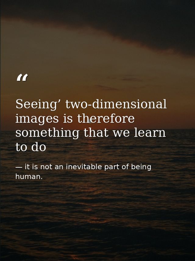 Seeing’ two-dimensional images is therefore something that we learn to do — it is not an inevitable part of being human.