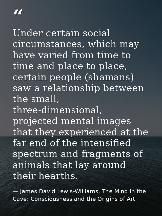 Under certain social circumstances, which may have varied from time to time and place to place, certain people (shamans) — James David Lewis-Williams, The Mind in the Cave: Consciousness and the Origins of Art