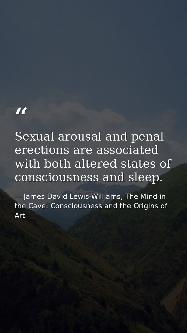 Sexual arousal and penal erections are associated with both altered states of consciousness and sleep. — James David Lewis-Williams, The Mind in the Cave: Consciousness and the Origins of Art