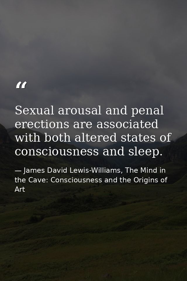 Sexual arousal and penal erections are associated with both altered states of consciousness and sleep. — James David Lewis-Williams, The Mind in the Cave: Consciousness and the Origins of Art