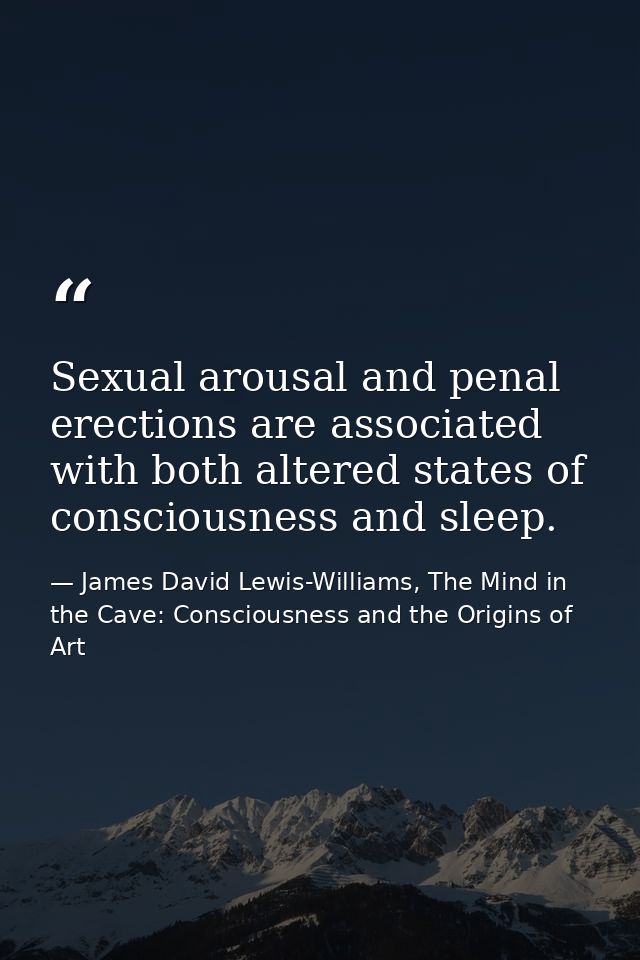 Sexual arousal and penal erections are associated with both altered states of consciousness and sleep. — James David Lewis-Williams, The Mind in the Cave: Consciousness and the Origins of Art