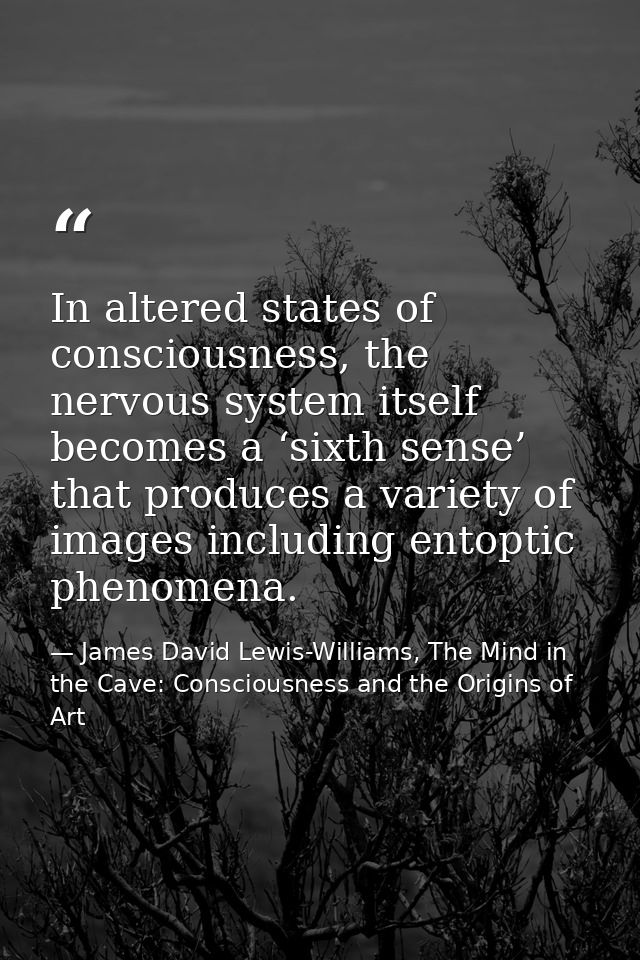 In altered states of consciousness, the nervous system itself becomes a ‘sixth sense’ that produces a variety of images  — James David Lewis-Williams, The Mind in the Cave: Consciousness and the Origins of Art