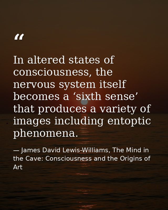In altered states of consciousness, the nervous system itself becomes a ‘sixth sense’ that produces a variety of images  — James David Lewis-Williams, The Mind in the Cave: Consciousness and the Origins of Art