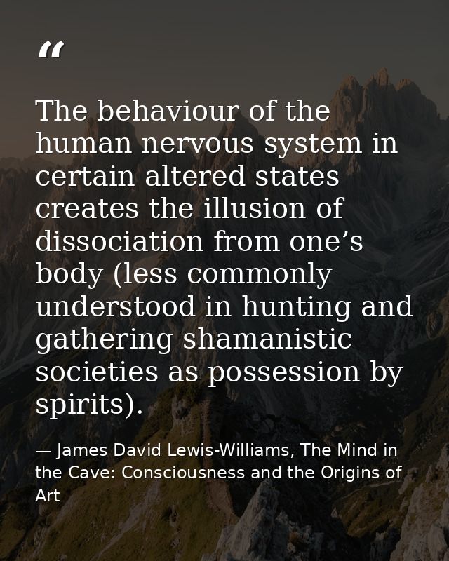 The behaviour of the human nervous system in certain altered states creates the illusion of dissociation from one’s body — James David Lewis-Williams, The Mind in the Cave: Consciousness and the Origins of Art