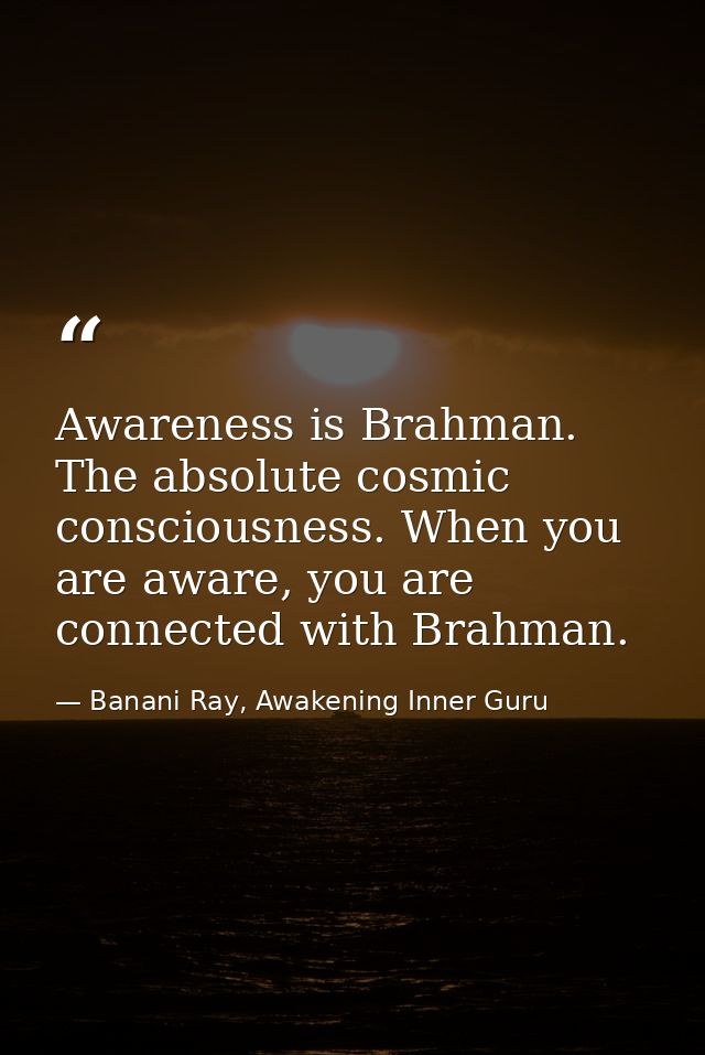 Awareness is Brahman. The absolute cosmic consciousness. When you are aware, you are connected with Brahman. — Banani Ray, Awakening Inner Guru