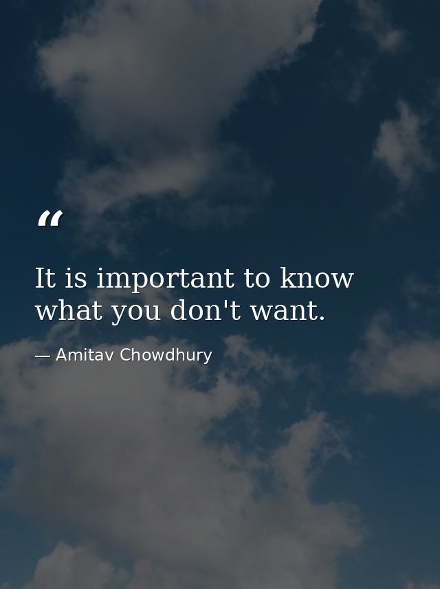 It is important to know what you don't want. — Amitav Chowdhury