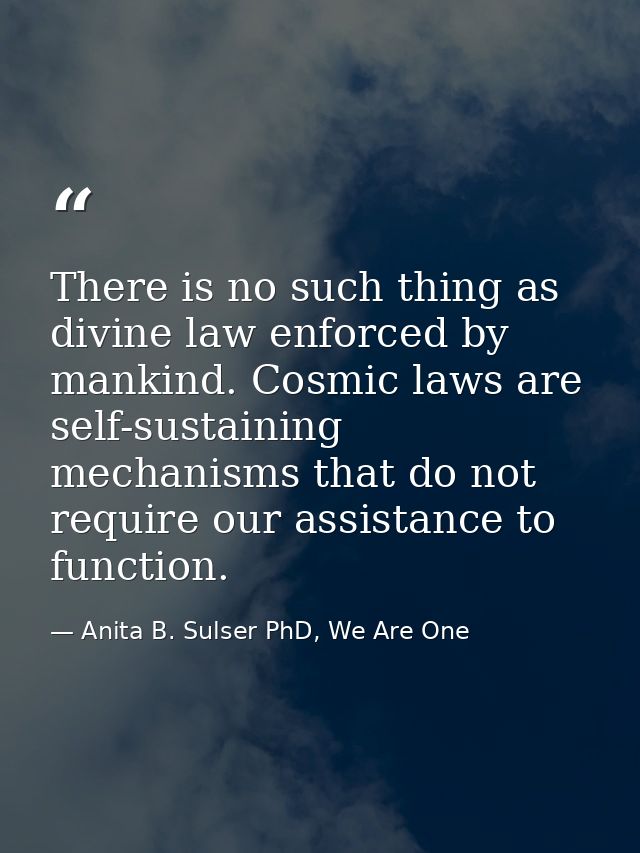 There is no such thing as divine law enforced by mankind. Cosmic laws are self-sustaining mechanisms that do not require — Anita B. Sulser PhD, We Are One
