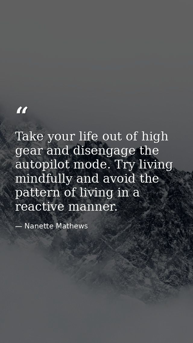 Take your life out of high gear and disengage the autopilot mode. Try living mindfully and avoid the pattern of living i — Nanette Mathews