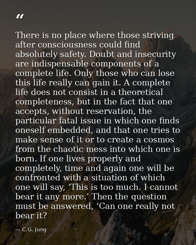 There is no place where those striving after consciousness could find absolutely safety. Doubt and insecurity are indisp — C.G. Jung