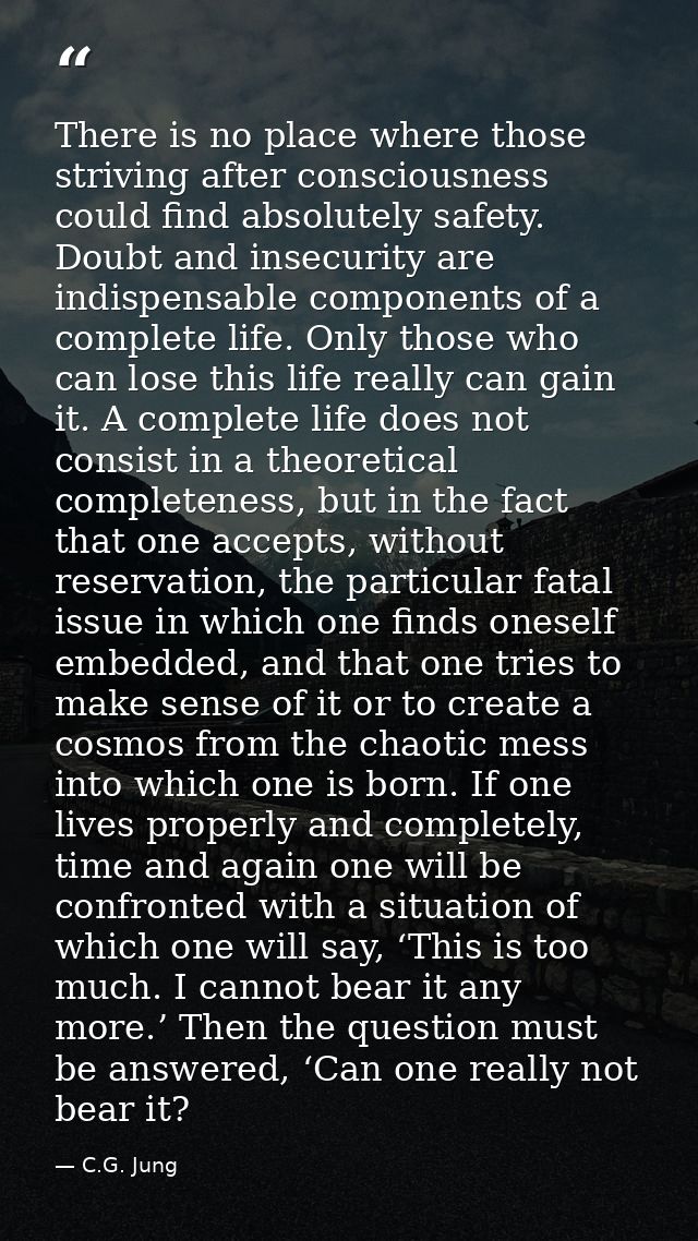 There is no place where those striving after consciousness could find absolutely safety. Doubt and insecurity are indisp — C.G. Jung