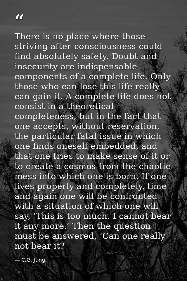 There is no place where those striving after consciousness could find absolutely safety. Doubt and insecurity are indisp — C.G. Jung