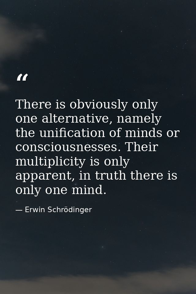 There is obviously only one alternative, namely the unification of minds or consciousnesses. Their multiplicity is only  — Erwin Schrödinger