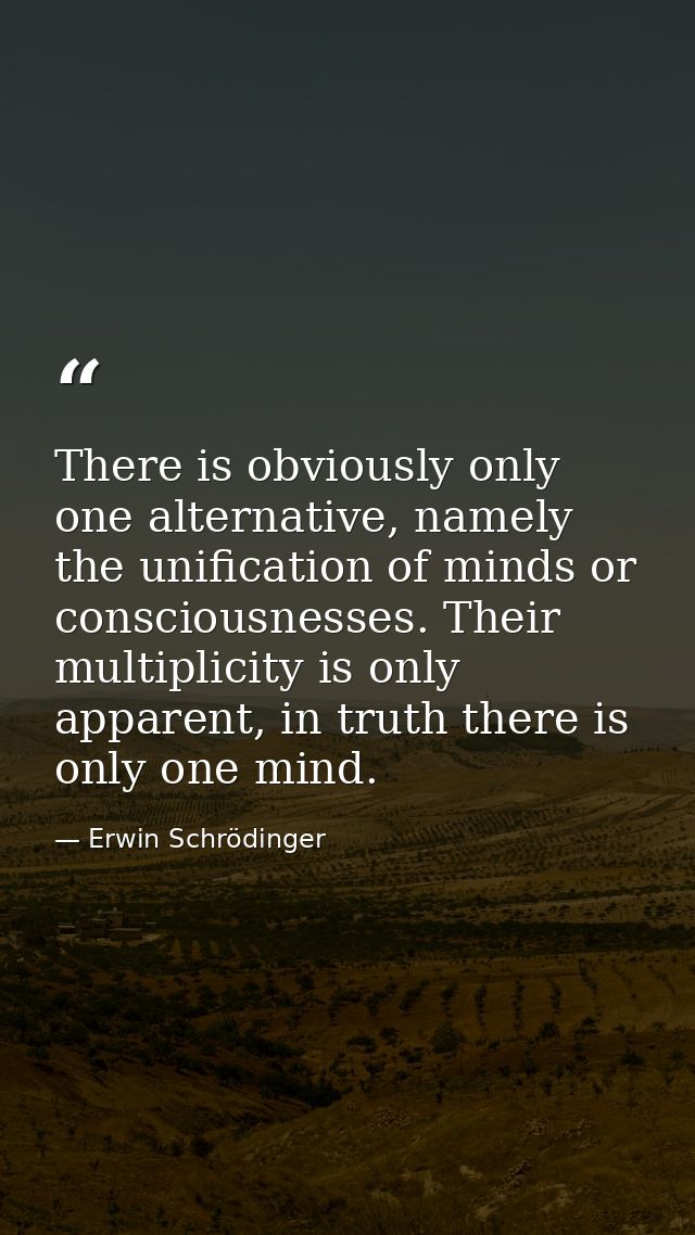 There is obviously only one alternative, namely the unification of minds or consciousnesses. Their multiplicity is only  — Erwin Schrödinger