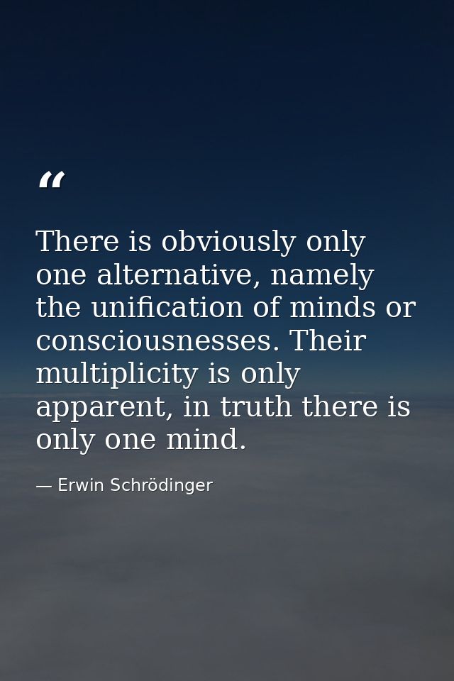 There is obviously only one alternative, namely the unification of minds or consciousnesses. Their multiplicity is only  — Erwin Schrödinger