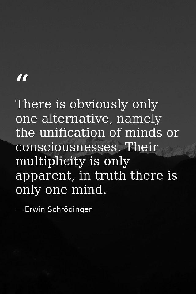 There is obviously only one alternative, namely the unification of minds or consciousnesses. Their multiplicity is only  — Erwin Schrödinger