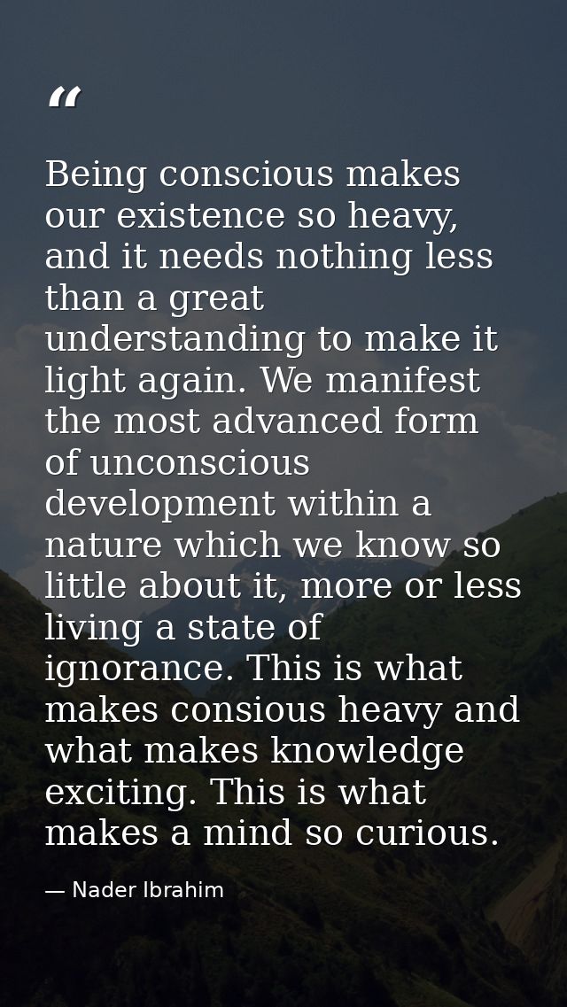 Being conscious makes our existence so heavy, and it needs nothing less than a great understanding to make it light agai — Nader Ibrahim