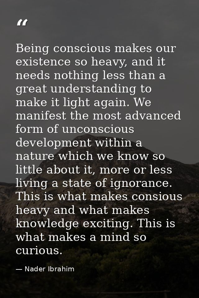 Being conscious makes our existence so heavy, and it needs nothing less than a great understanding to make it light agai — Nader Ibrahim