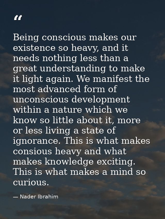 Being conscious makes our existence so heavy, and it needs nothing less than a great understanding to make it light agai — Nader Ibrahim