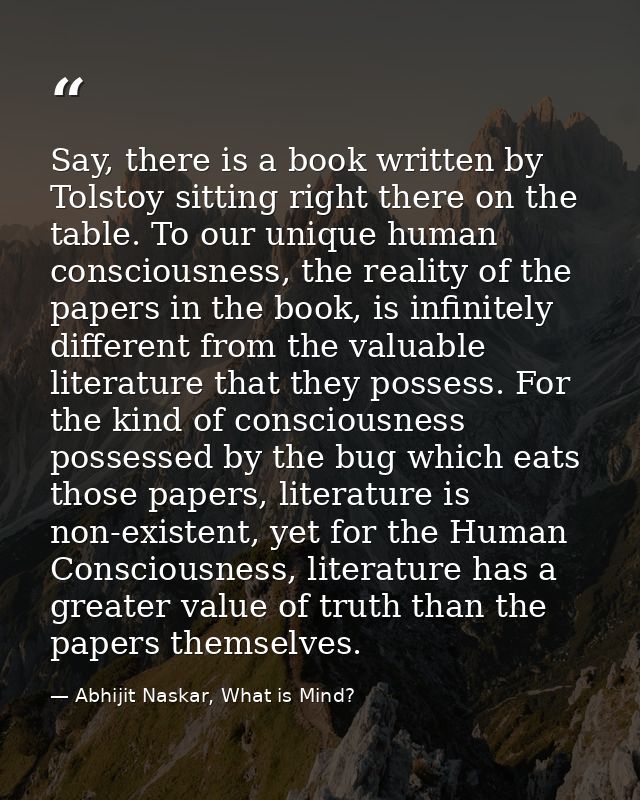 Say, there is a book written by Tolstoy sitting right there on the table. To our unique human consciousness, the reality — Abhijit Naskar, What is Mind?